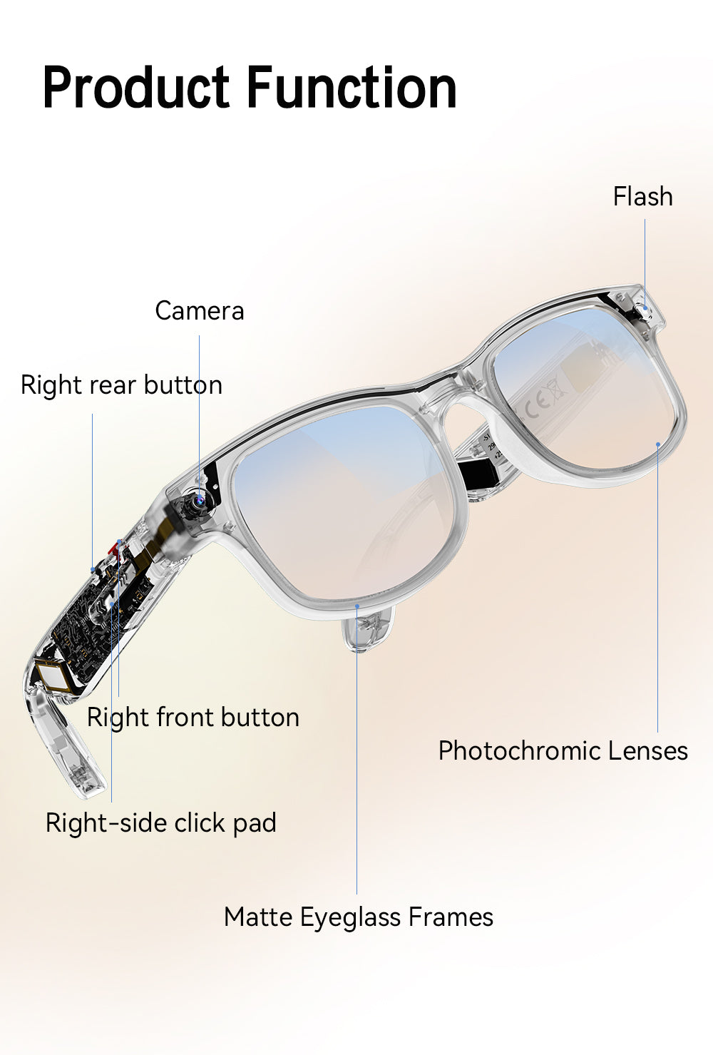 AI Glasses Smart Voice Video Audio Recording Bluetooth 8mp camera 800w pixels