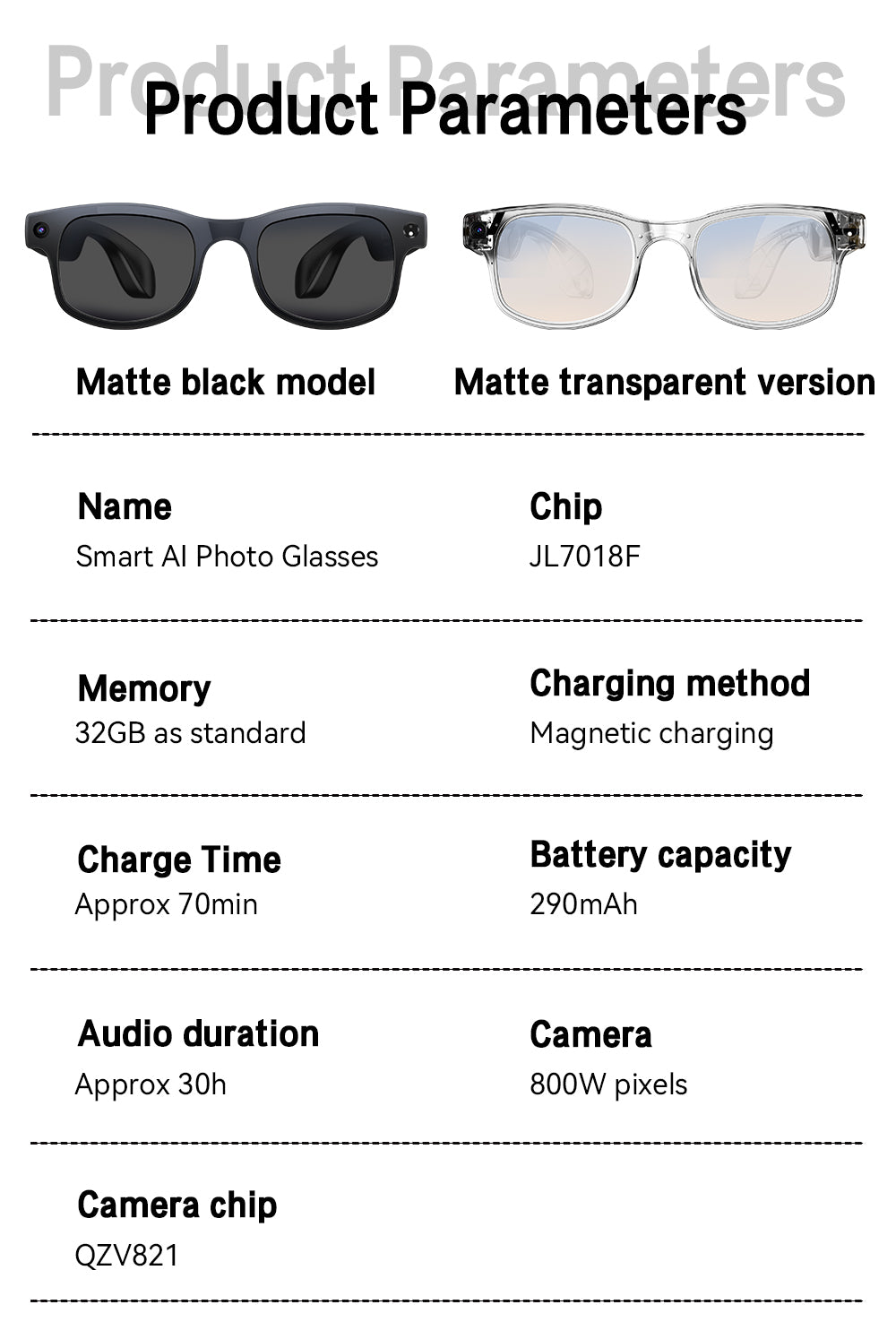 AI Glasses Smart Voice Video Audio Recording Bluetooth 8mp camera 800w pixels