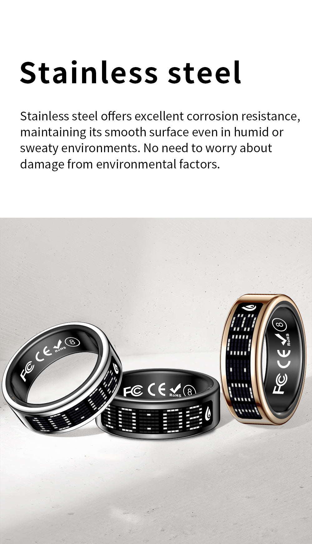 Smart Ring Heart Rate Sleep Health & Fitness Waterproof For Android iOS (BLACK)