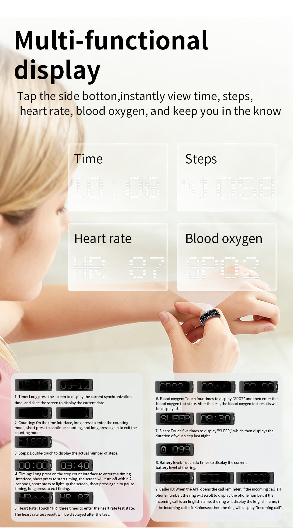 Smart Ring Heart Rate Sleep Health & Fitness Waterproof For Android iOS (BLACK)