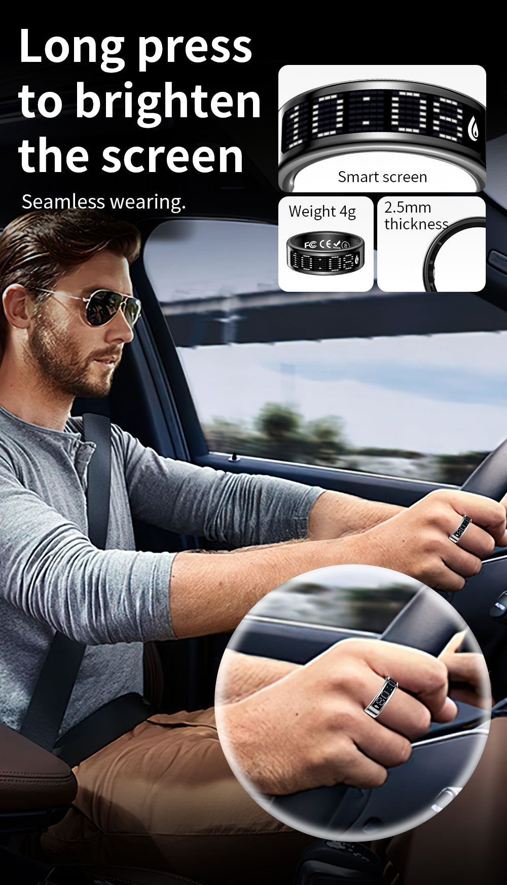 Smart Ring Heart Rate Sleep Health & Fitness Waterproof For Android iOS (BLACK)