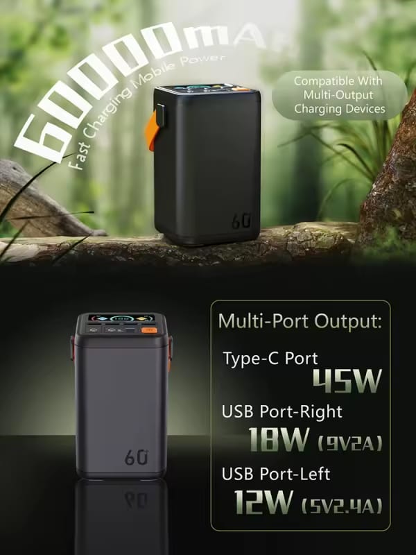60000mAh Power Bank 45W PD Fast Charging For Phone Outdoor